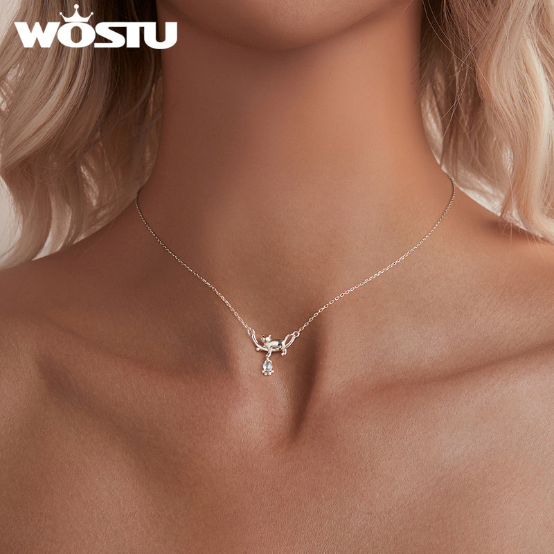 Кулон-амулет с котом из мультфильма из стерлингового серебра с лунным камнем, легкий, для женщин или мужчин