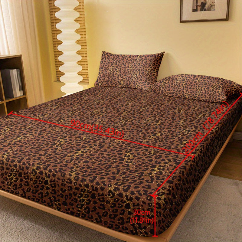 Leopard Pattern Fitted Sheet Soft Breathable Comfortable for Bedroom or Guest Room