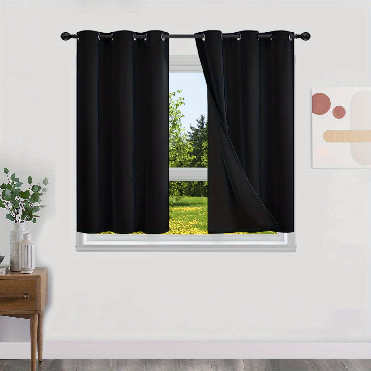 Blackout Curtains 100% Opaque with Lining 2 Pieces for Bedroom Living Room