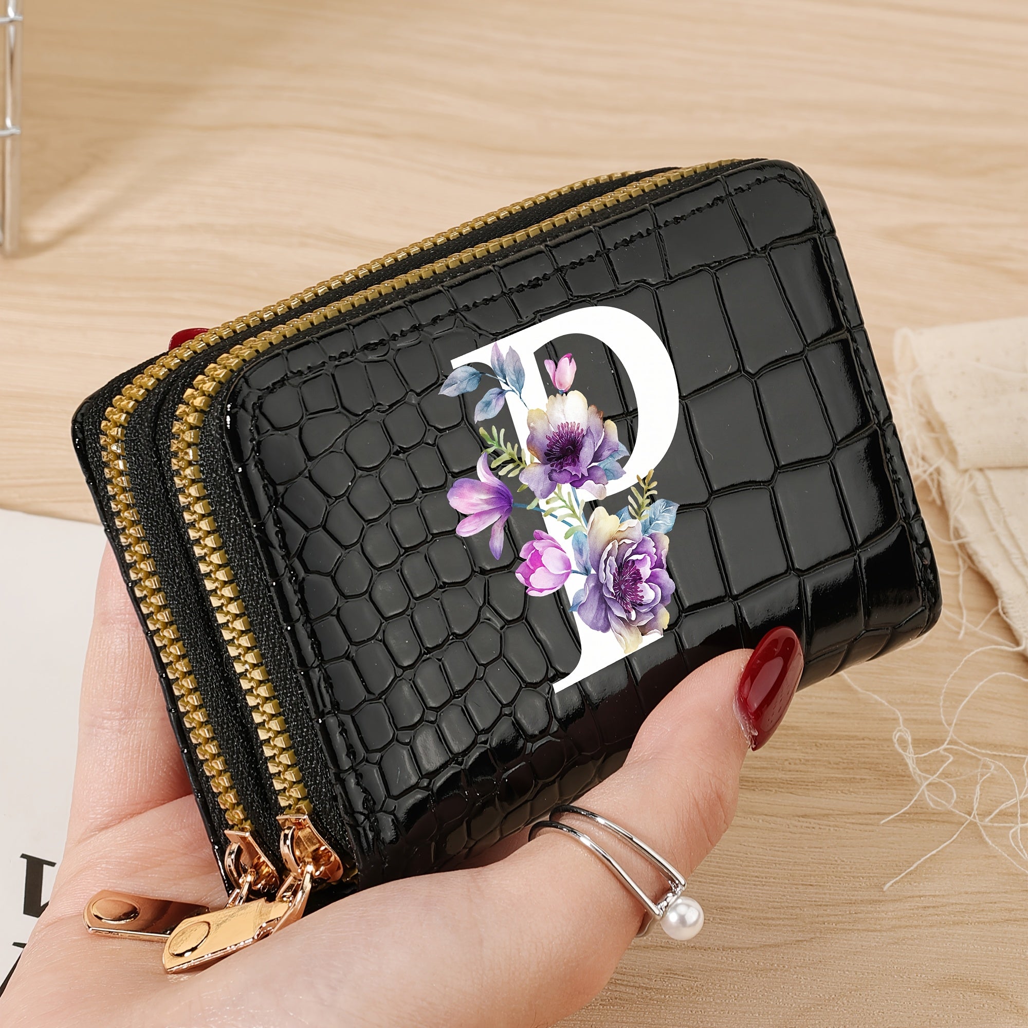 Minimalist Floral Credit Card Holder with Zipper Coin Purse for School and Back-to-School Supplies