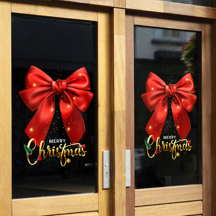 Festive Christmas Window Clings Red Bow and Merry Christmas Script Stickers