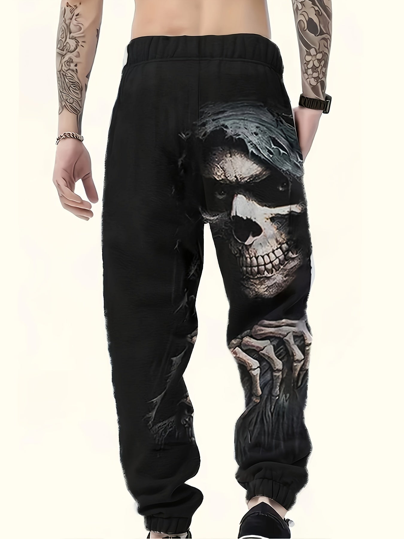 Men's Plus Size Athletic Pants with Skull Print Polyester Pockets Casual Sports