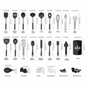 Set of 43 Silicone Kitchen Utensils with Stainless Steel Handles and Storage Bucket