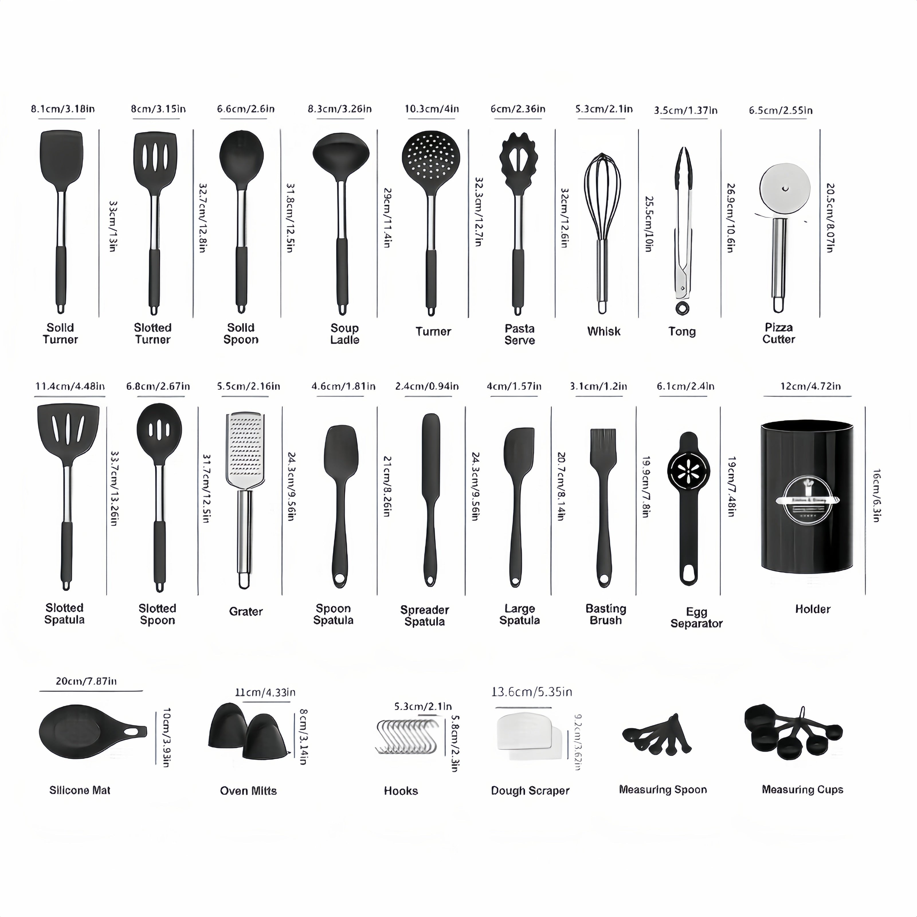Set of 43 Silicone Kitchen Utensils with Stainless Steel Handles and Storage Bucket