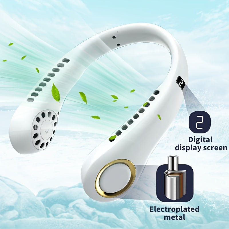 Portable Neck Fan with Ice-Cool Technology, Quiet Turbo Motor, USB Rechargeable for Indoor Outdoor Use