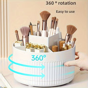 360° Rotating Cosmetic Organizer with Multiple Compartments and Pen Holder for Makeup and Skincare