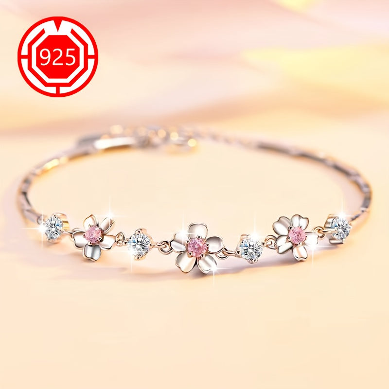 Sterling Silver Cherry Blossom Bracelet 18K Gold Plated Hypoallergenic Floral Gift