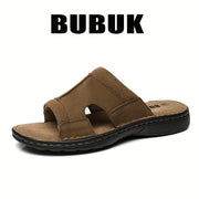 Men's Breathable Open Toe Slippers Non-Slip Lightweight PU Leather Casual Footwear