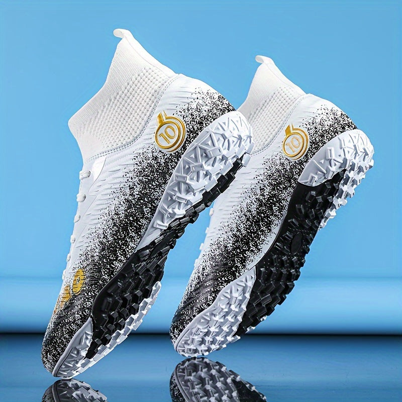 Men's High Top Turf Football Boots Outdoor Anti-Skid Breathable Lace-Up Soccer Cleats