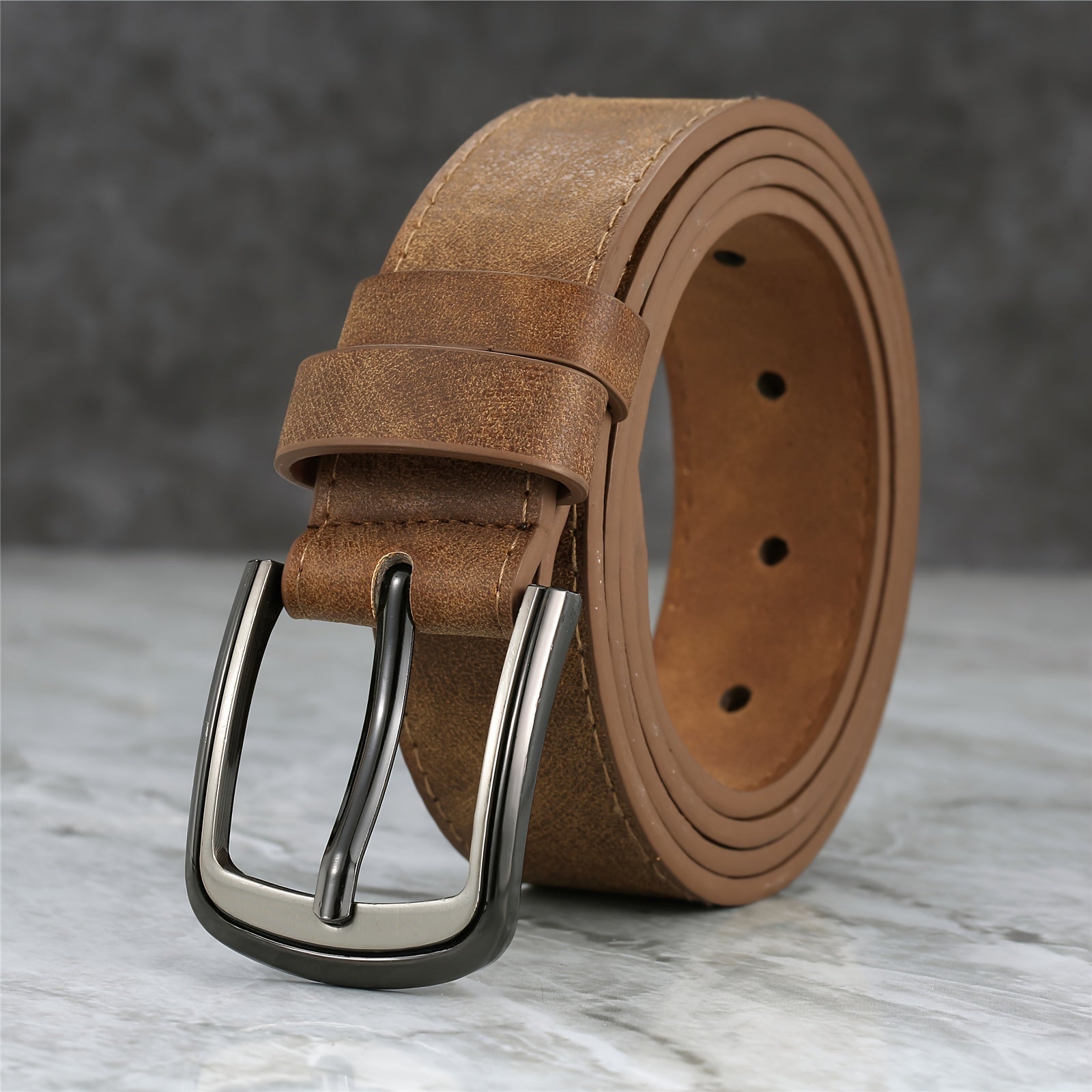 Men's Wide Stitching Belt with Alloy Buckle for Jeans and Trousers Casual Large Size