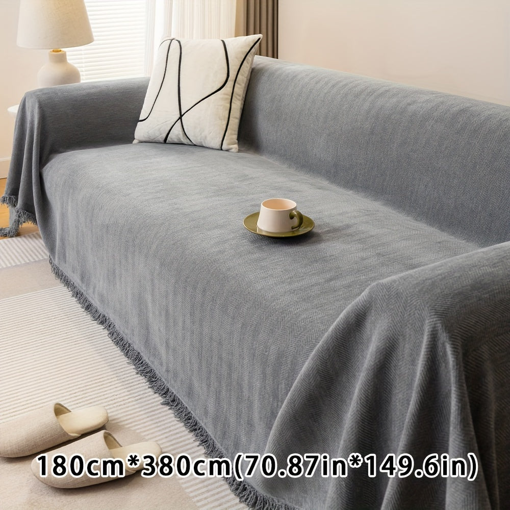 Chenille Sofa Cover with Herringbone Pattern Pet-Friendly Anti-Slip Dustproof Machine Washable Fits Armchair to 4-Seater Living Room