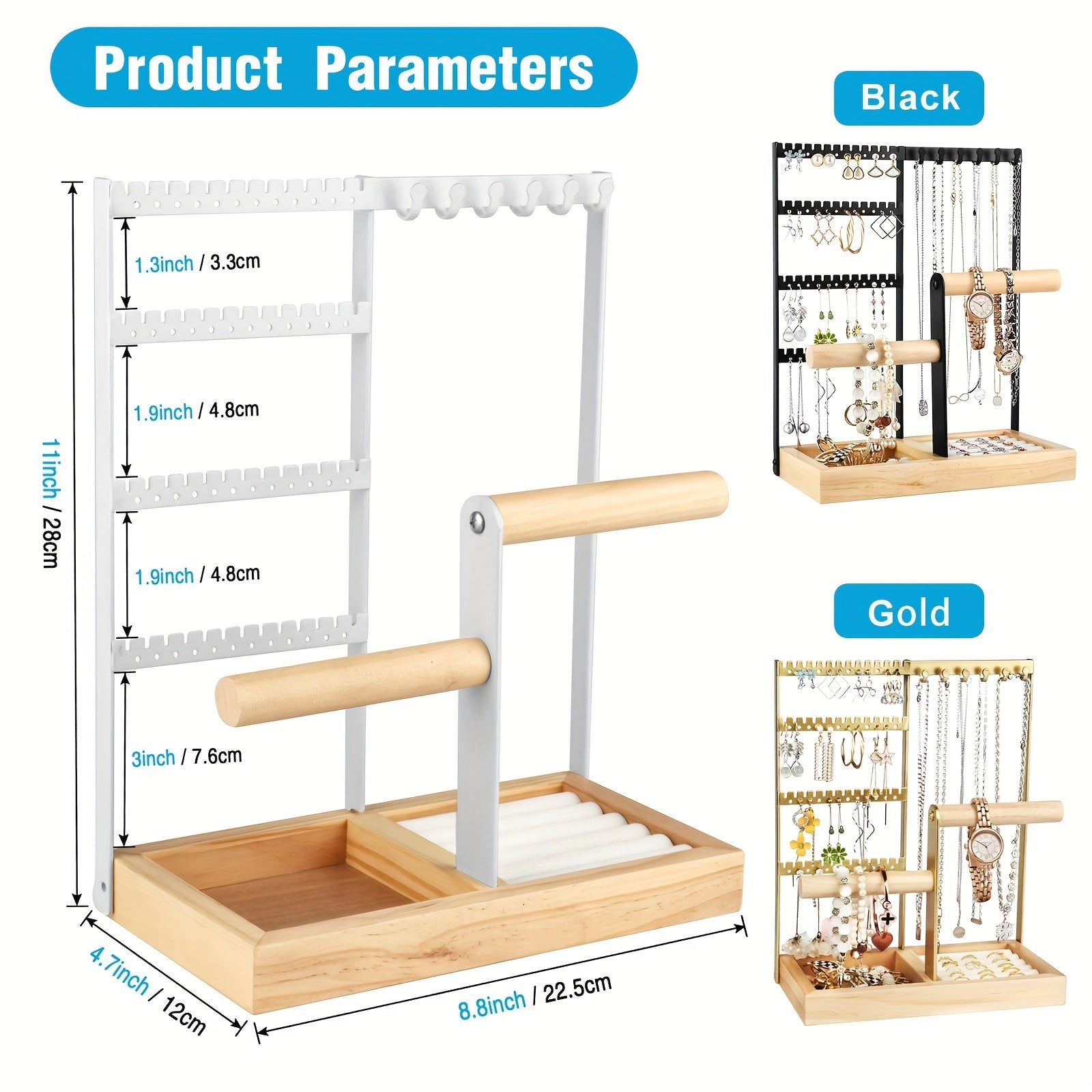 Jewelry Organizer with 4-Tier Earring Holder Necklace Ring Bracelet Storage Tower