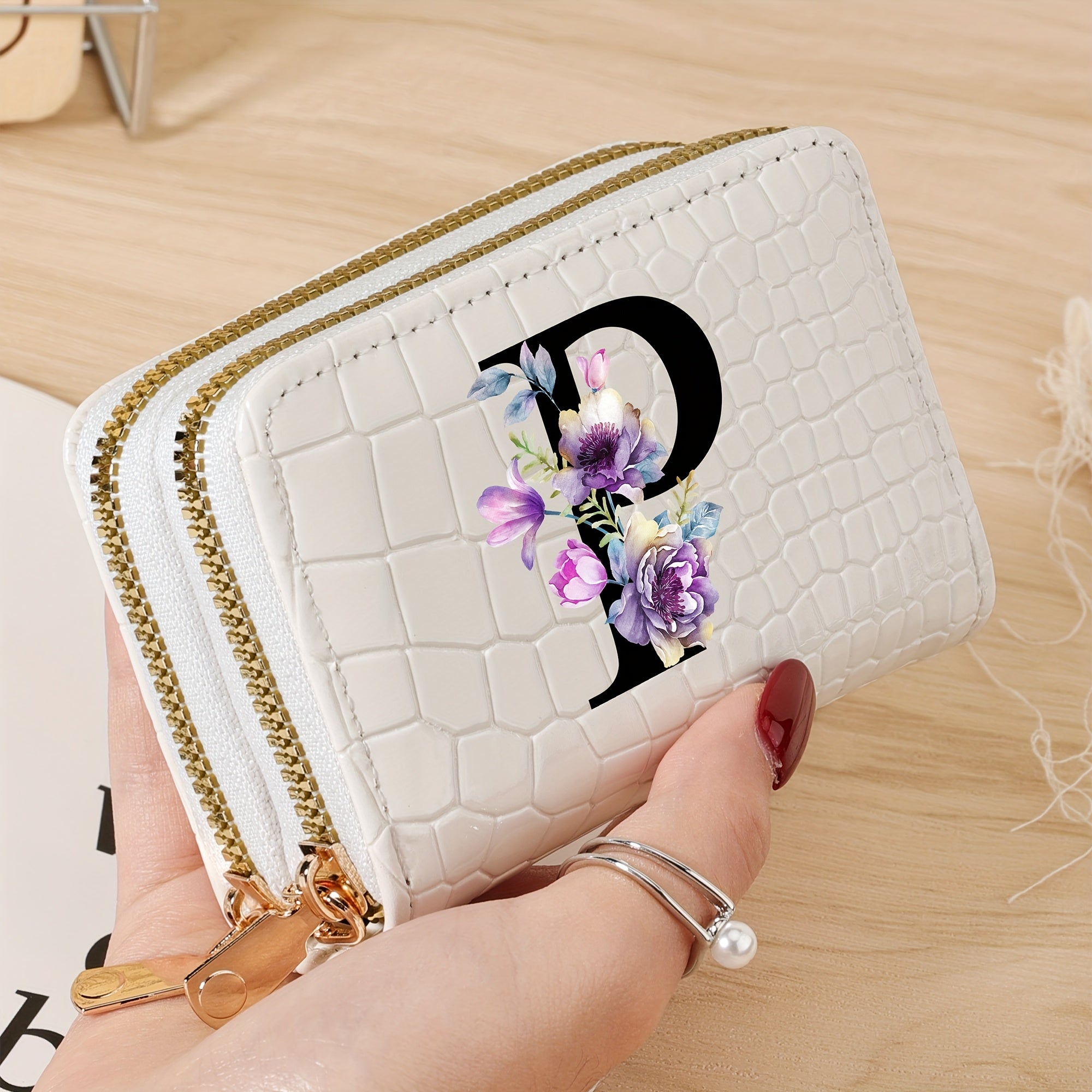 Minimalist Floral Credit Card Holder with Zipper Coin Purse for School and Back-to-School Supplies