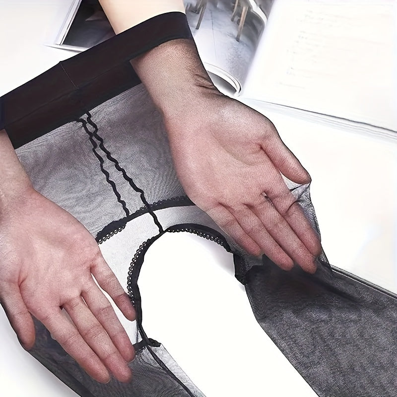 Women’s Sheer Seamless Crotchless Ultra-Thin Leggings Solid Color