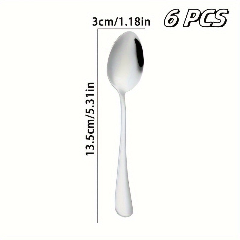 Set of 6 Stainless Steel Serving Spoons in Various Sizes for Soup Coffee Dinner