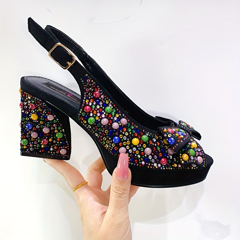 Women's Green High Heels Summer Party Shoes with Diamond Design for Weddings