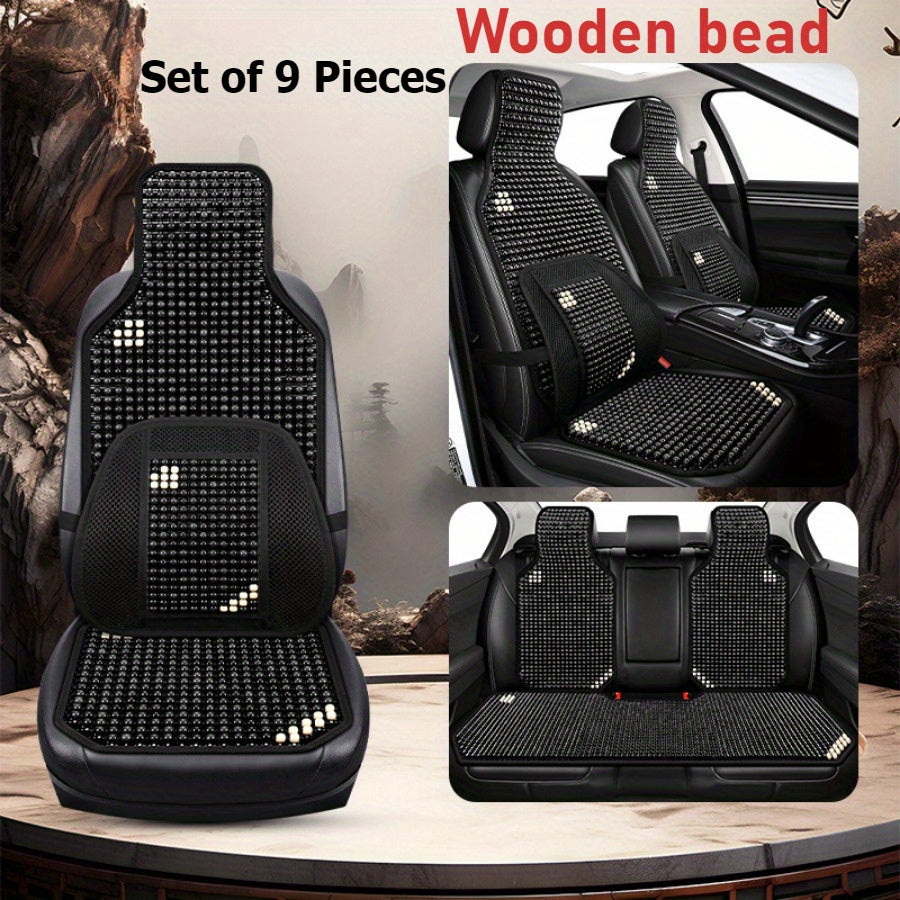 Car Seat Cushion Set Ventilated Wooden Bead Summer Cooler for Vehicle Backrest