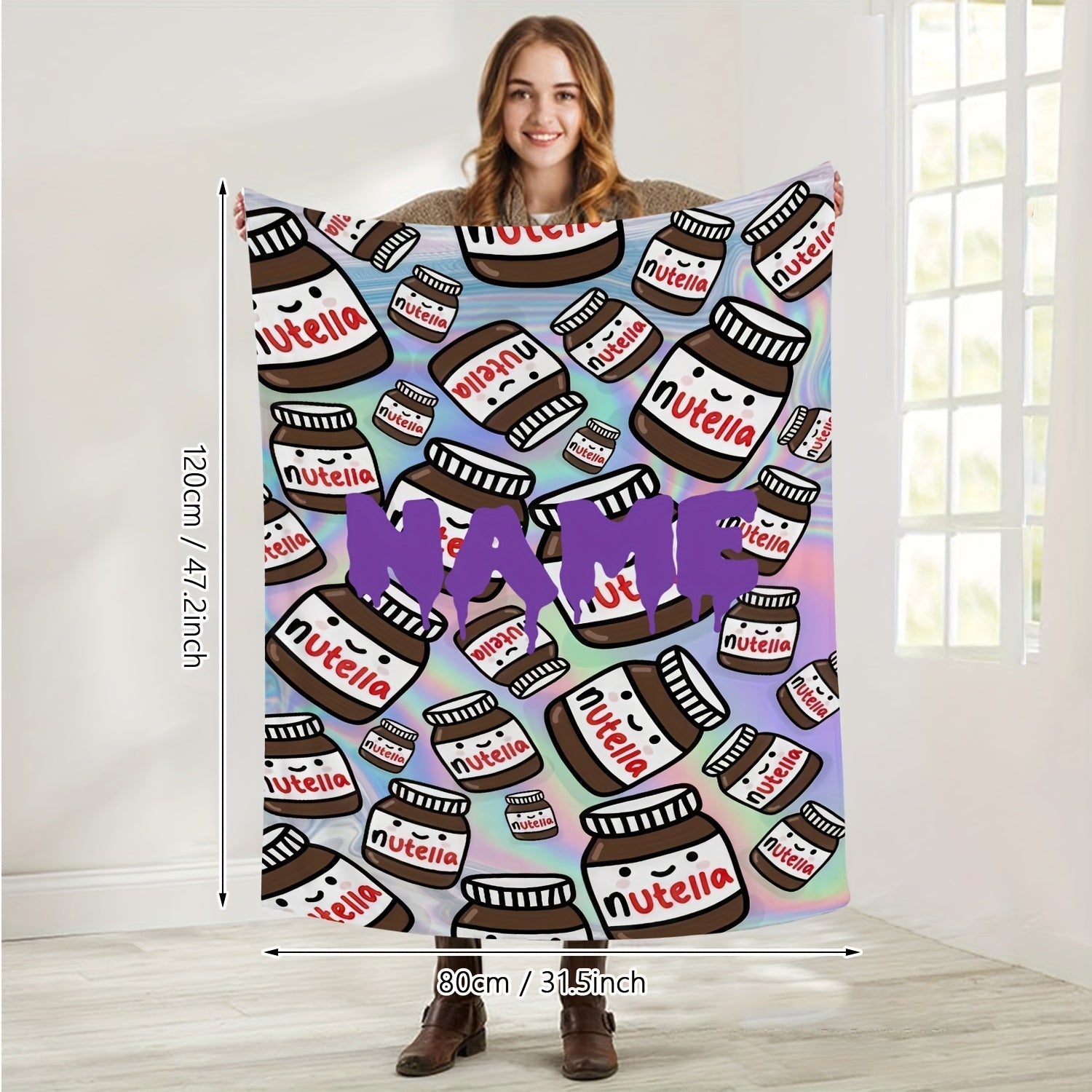 Custom Cartoon Nutella Pattern Flannel Fleece Blanket for Bed Couch Camping