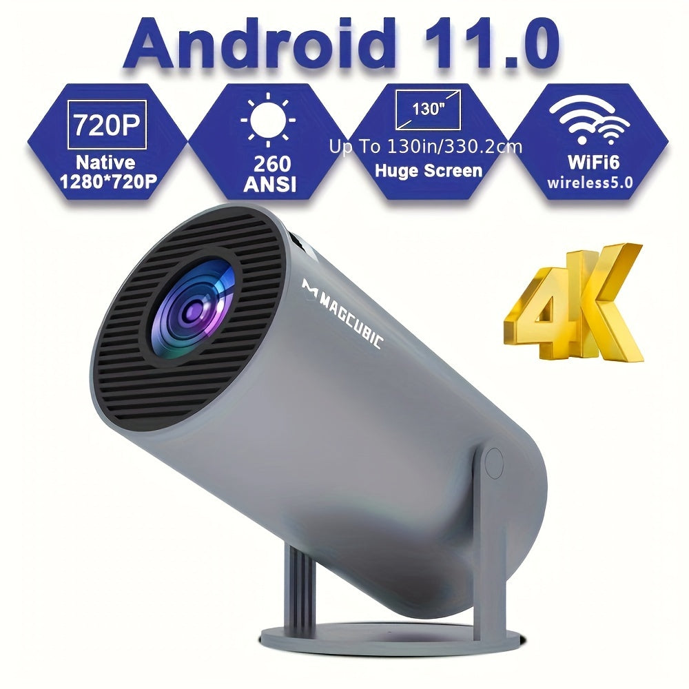 Portativ 4K Android proyektor, 260ANSI Lumen va ikki tomonlama WiFi bilan