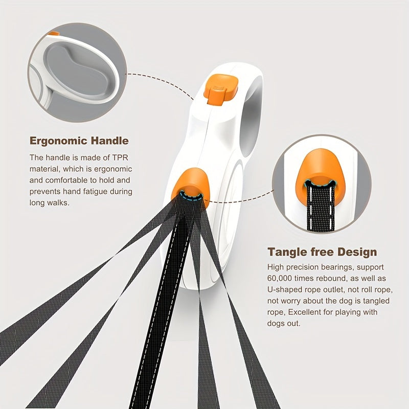 KEYPAI Og'ir yuk ko'taruvchi qaytariladigan it bog'ichi (16ft) o'rtacha va katta itlar uchun 49.9KG gacha. Tez qulflash tormoz tizimi, 360° o'ralmas, sirpanmas tutqich, geometrik shakldagi mustahkam ABS material.