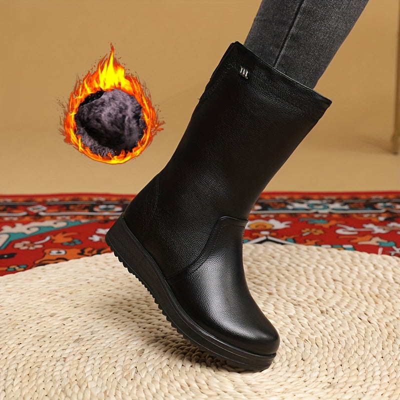 Women's Winter Thick Boots with Zipper Faux Cover Cushioned Insole Black
