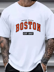 Мужская летняя футболка с алфавитным узором, круглый вырез, хлопок-полиэстер, обычный крой, увеличенный размер