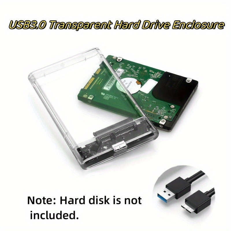 Transparent USB 3.0 External Hard Drive Enclosure for 2.5 Inch SATA HDD SSD