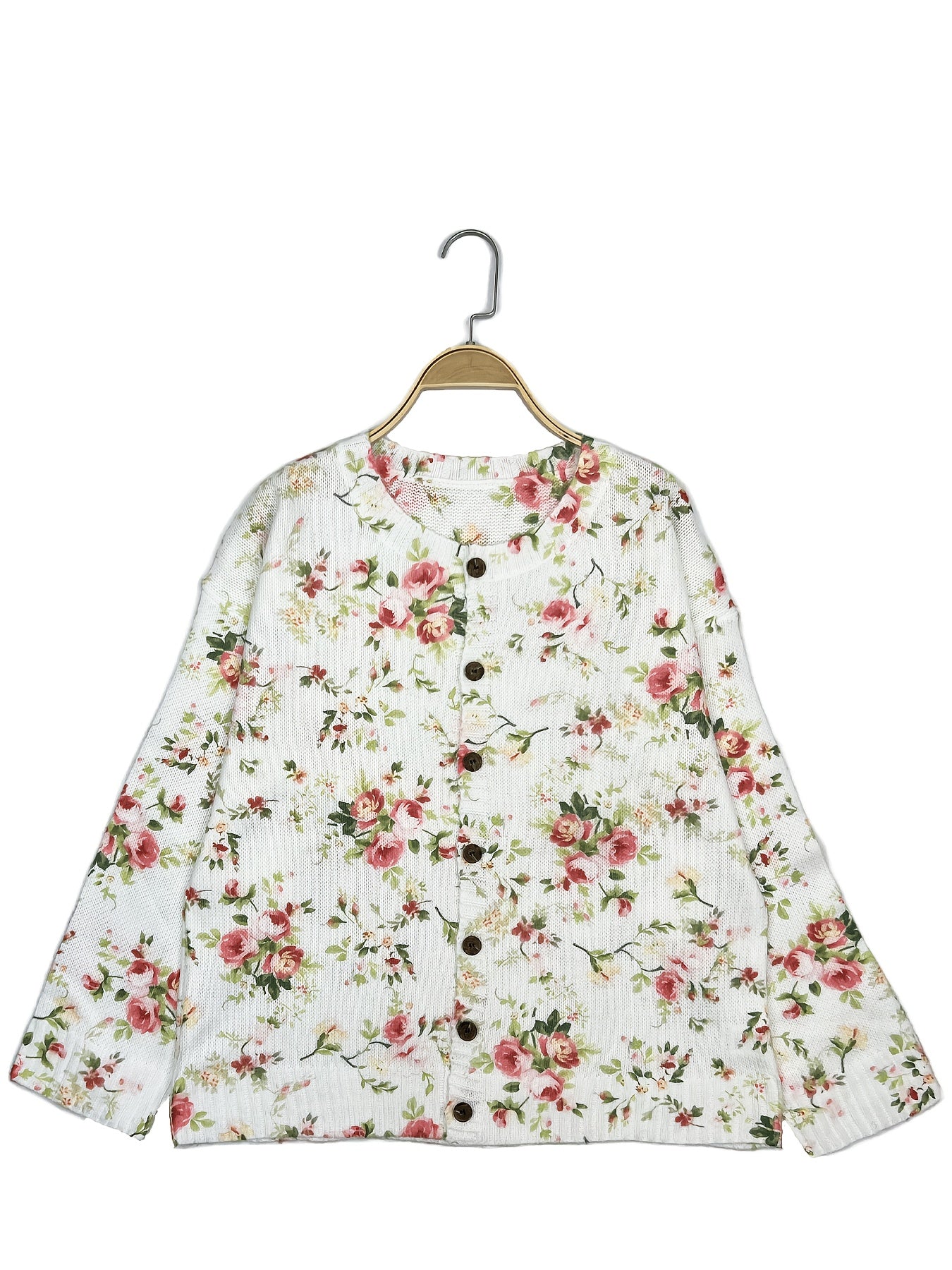 Women Spring Autumn Floral Pattern Long Sleeve Cardigan Lightweight Sweater