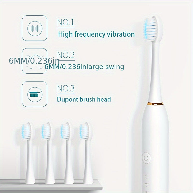 Electric Toothbrush Set for Adults, Rechargeable, 6 Modes, 4 Brush Heads