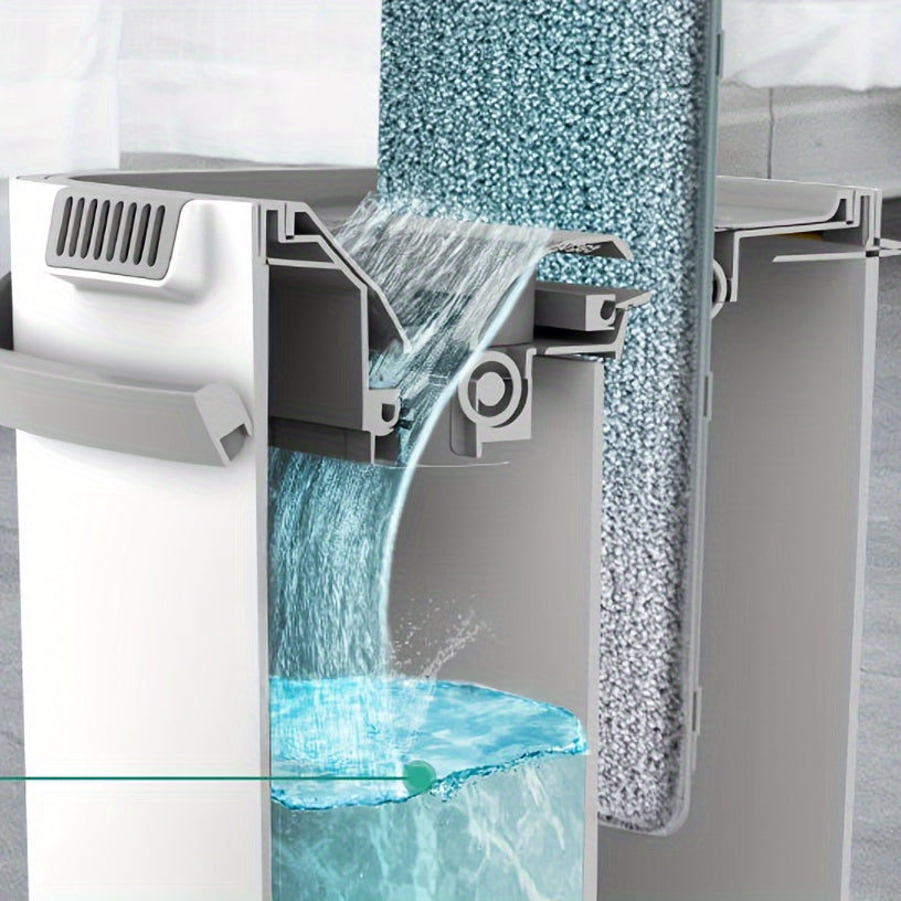 "Qo'l bilan ishlatmasdan yuvish uchun tekis pol mopi va chelak to'plami - Yog'och, laminat, plitka va yog'och pollarni tozalash uchun mukammal - Chang olib tashlash mopini o'z ichiga oladi, quruq va nam foydalanish - Zarur tozalash asbobi"