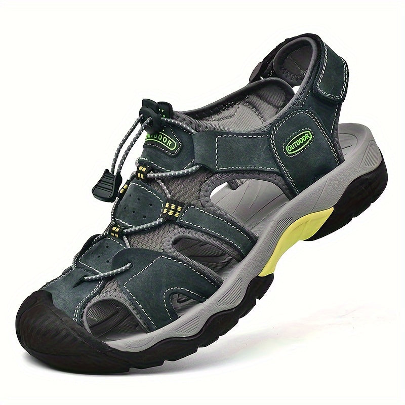 Men's Durable Cow Leather Sandals for Outdoor Hiking Trekking Summer Non-Slip Beach Casual