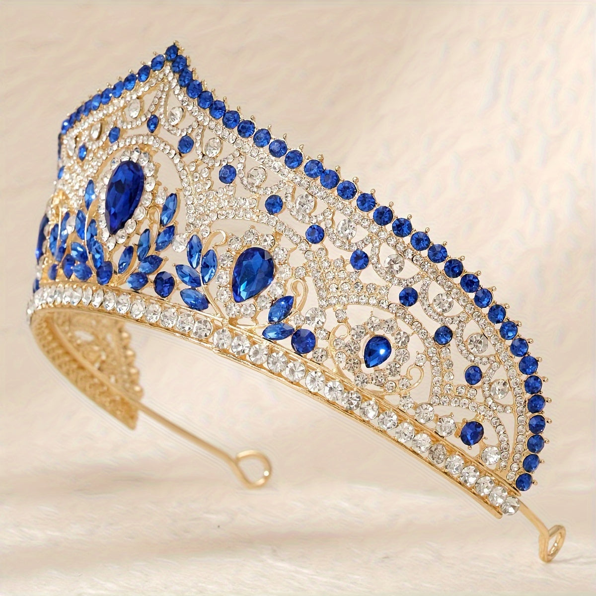 Bridal Water Drop Crown Hair Accessory with Diamonds and Gold Embellishments