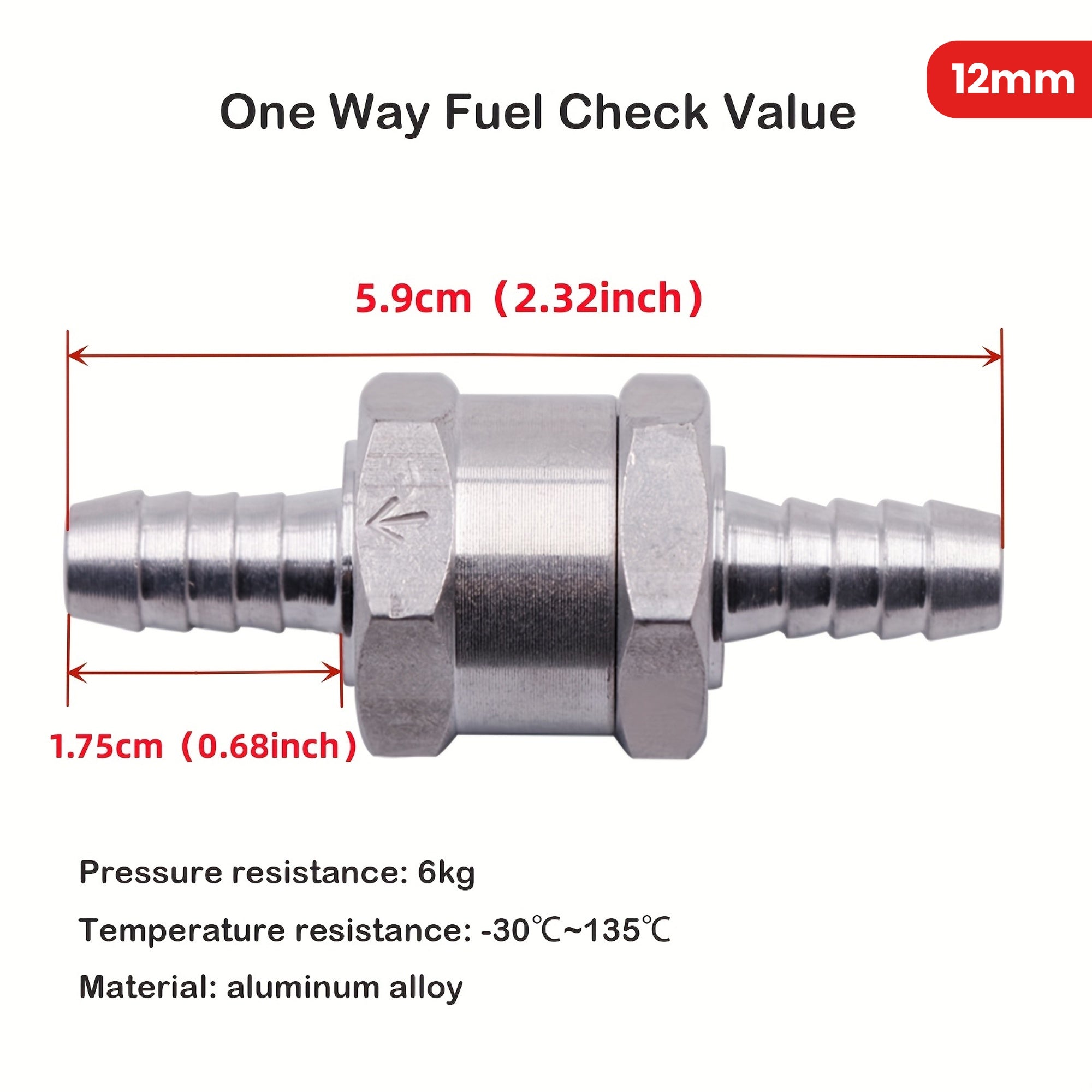 Клапан проверки топлива с односторонним клапаном из алюминиевого сплава 6/8/10/12 мм для бензина, дизеля