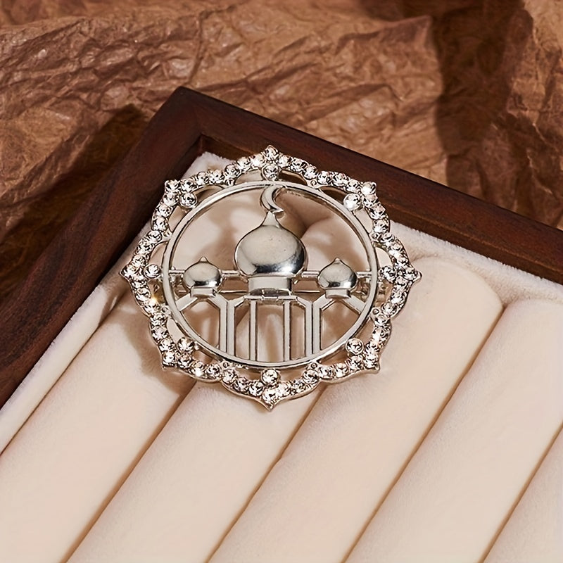 Vintage Round Rhinestone Brooch with Synthetic Pearl and Southeast Asian Charm