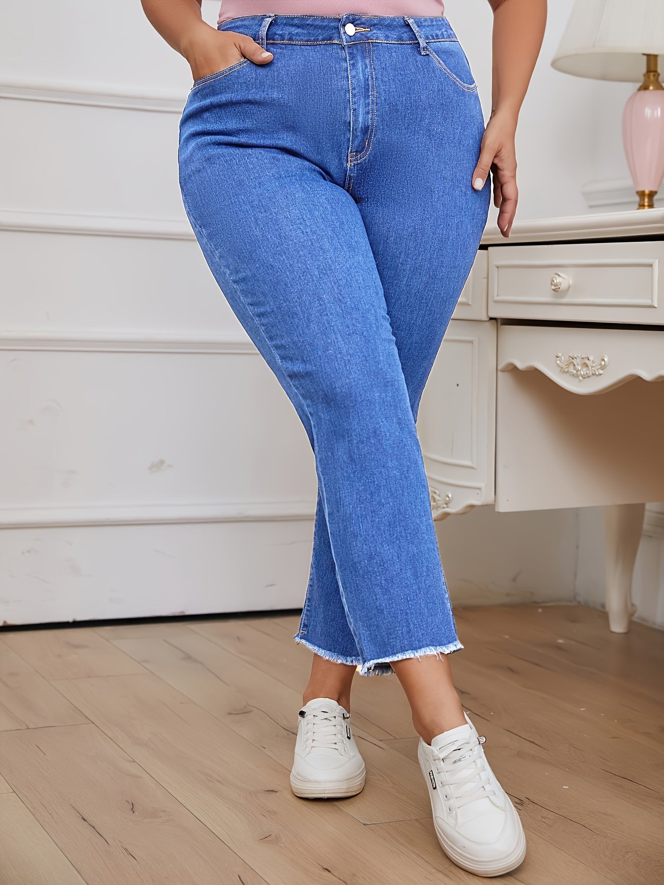 Plus Size High-Rise Tapered Jeans Stretch Denim Casual All-Season