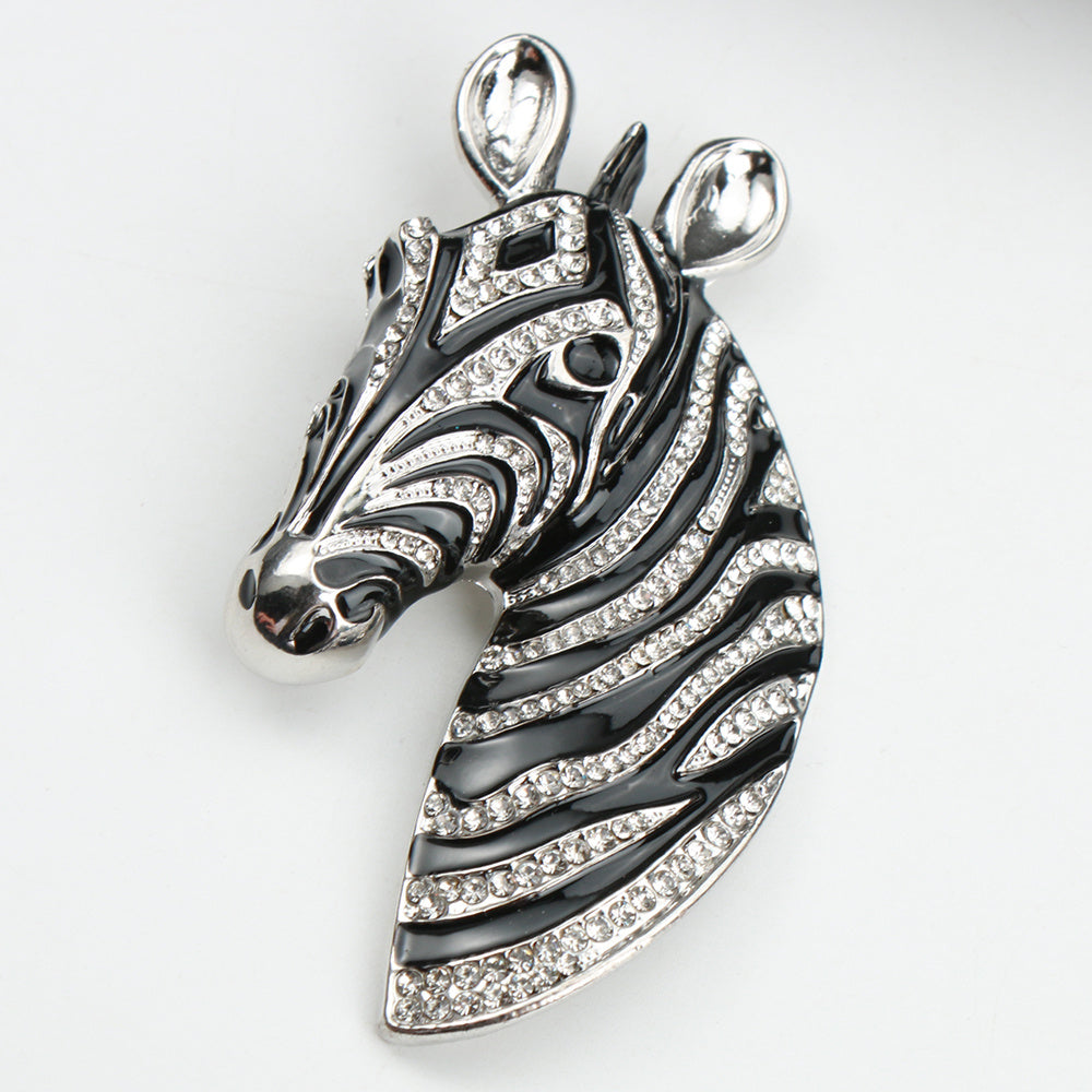 Unisex Rhinestone Enamel Zebra Brooch Cartoon Animal Accessory