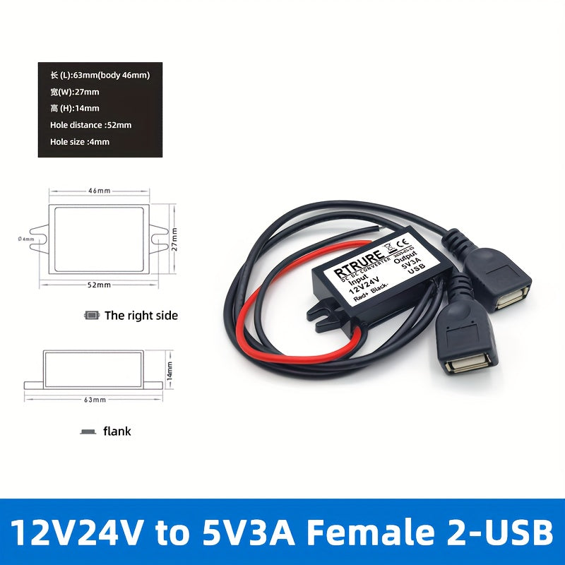 Adaptador de corriente para coche DC Convierte 12V/24V a 5V 3A Cargador de coche USB-C Micro USB