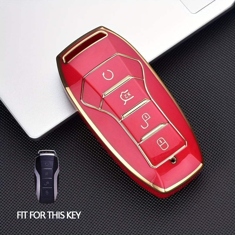 Car Key Fob Cover TPU Silicone 4-Button Remote Key Case with Keychain