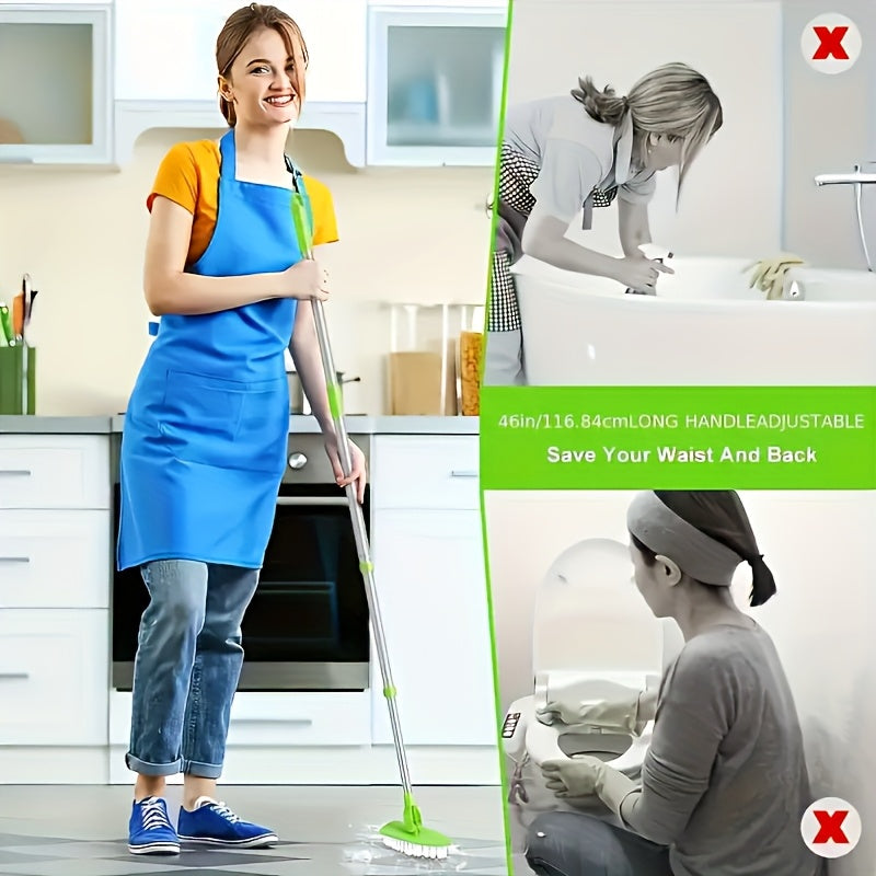 3-Piece Long-Handle Shower Cleaning Brush Set Extendable Sponge Hard Brush Bathroom Kitchen