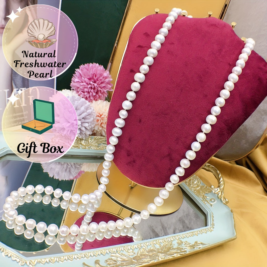 Women’s Freshwater Pearl Necklace with 9-10mm Beads Casual Gift Jewelry