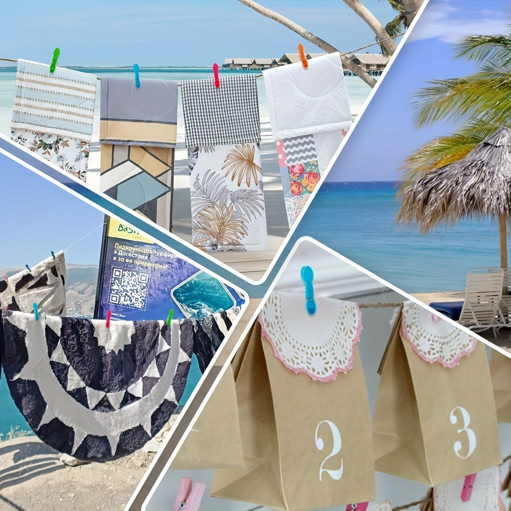 48 dona plastik kiyim kliplari, 24 ta to'plamda mavjud. Bu barqaror va rang-barang kliplar kiyimingizni joyida ushlab turish uchun mukammal, hech qanday iz qoldirmasdan. Ularni paypoq, plyaj sochiqlari yoki oddiy kiyim kliplari sifatida foydalaning.