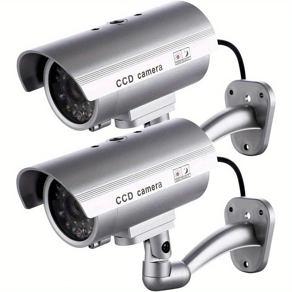 2-Pack Dummy Security Cameras Outdoor Indoor Fake CCTV with LED Lights and Warning Stickers