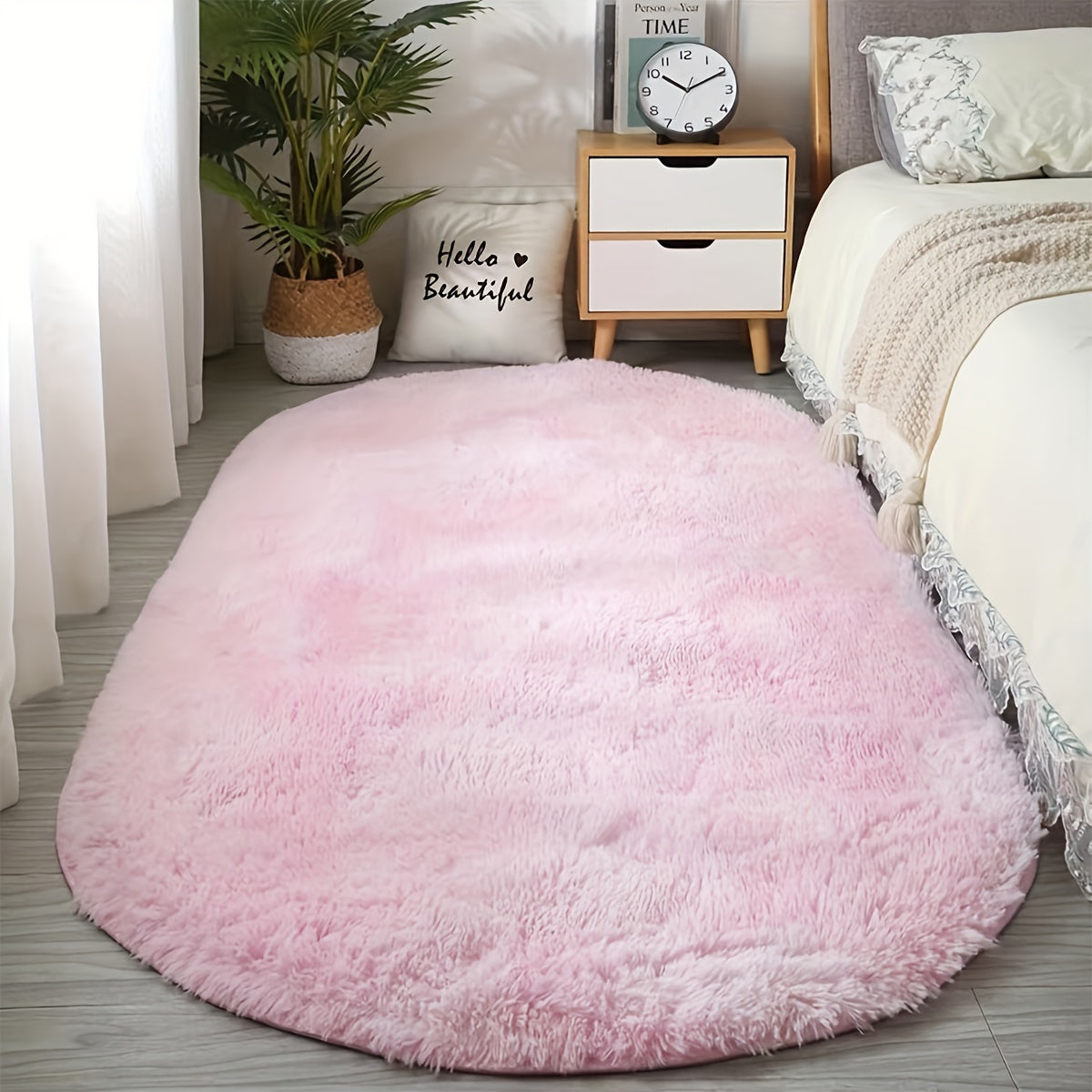 Super Soft Oval Rug Non-Slip Washable Plush Mat for Bedroom Living Room Decor