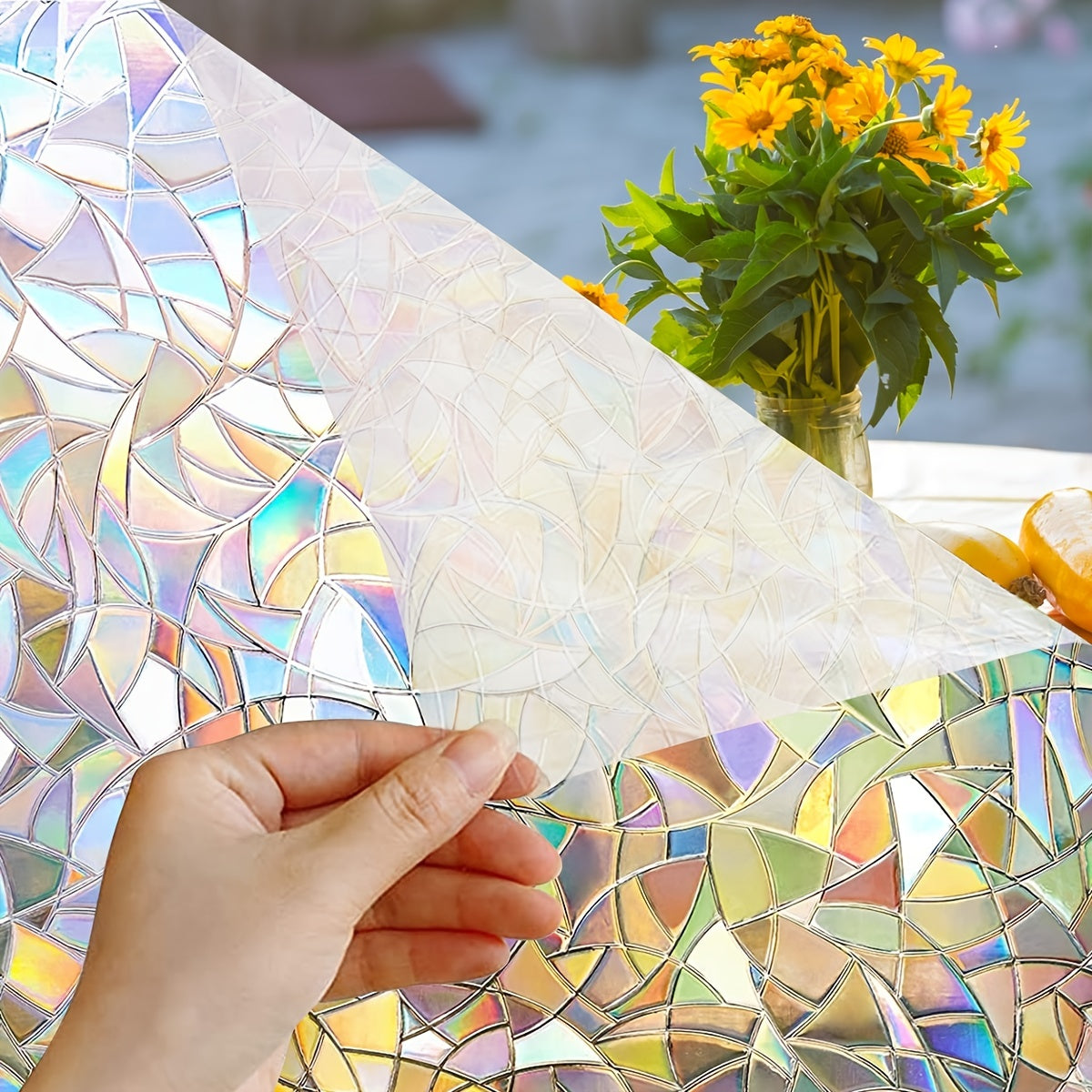 Translucent Geometric Pattern Window Film Static Cling Thermal Insulation Sticker Glue-Free Installation