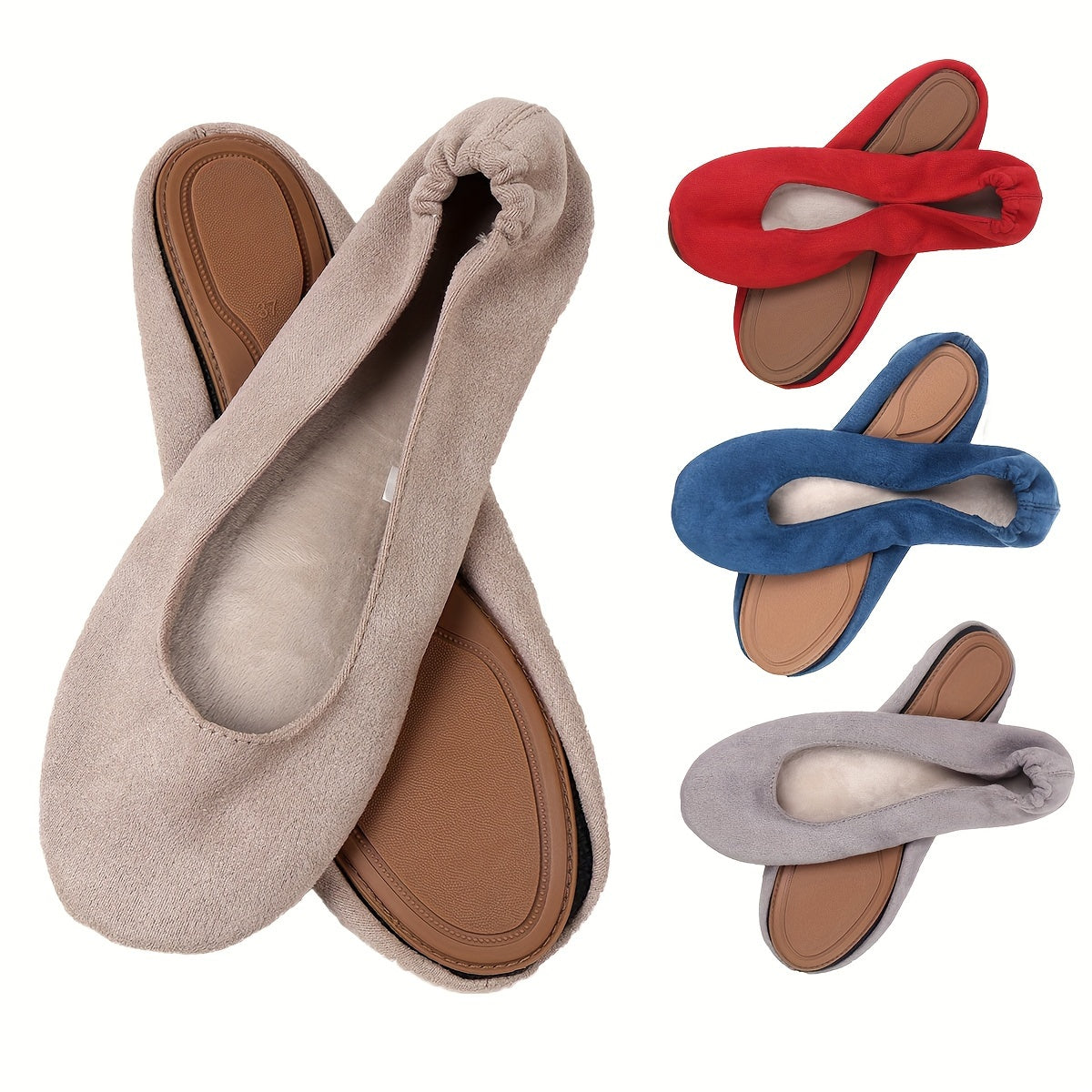 Zapatos de baile casuales ligeros y plegables para mujer en beige de tela en rojo, azul y gris