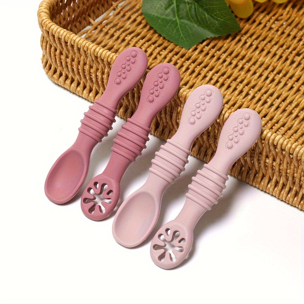 Kids Silicone Feeding Set 4-Piece Soft Chewable Spoons for Self-Feeding