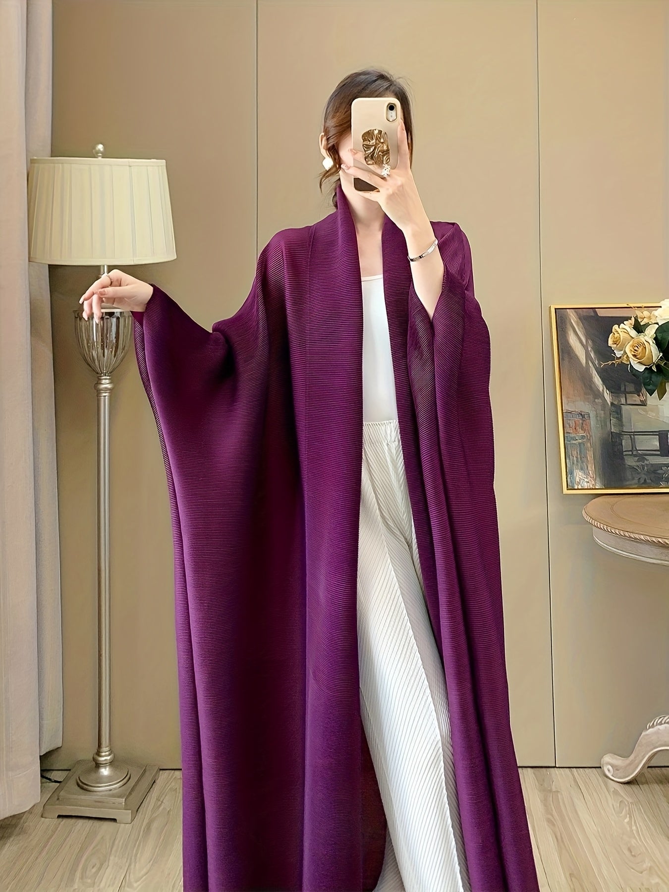 Women's Long Robe Polyester Loose Fit Casual Fall-Winter Solid Color