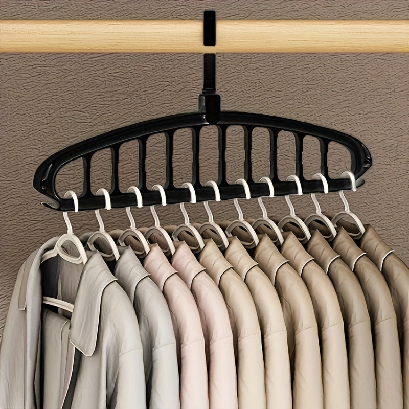 Folding Closet Organizer with 11-Hole Hanger and Utility Hooks, Space-Saving Wall Mount, Lightweight Plastic