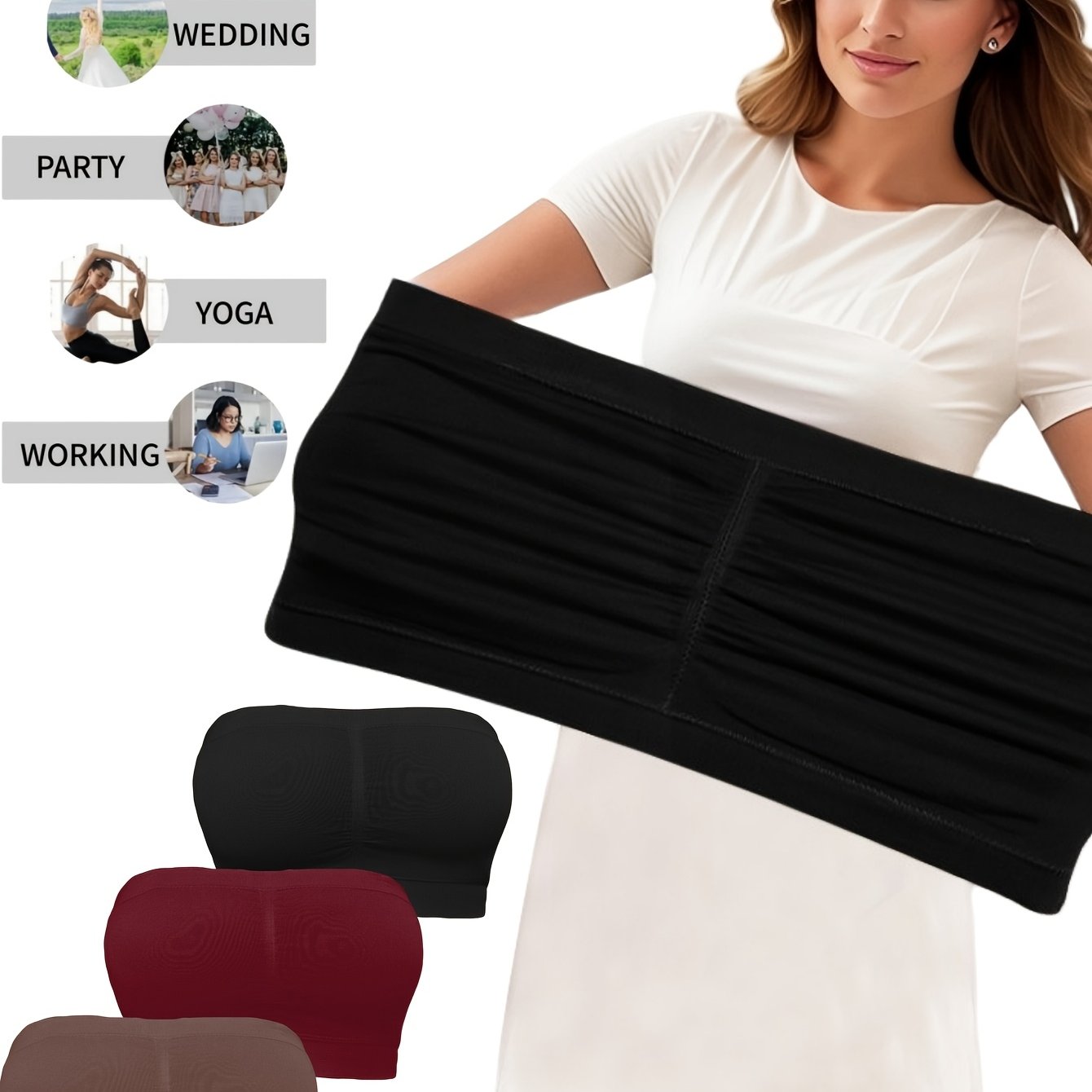 Women Seamless Sports Tube Tops Set Breathable Wireless No-Pad Yoga Casual