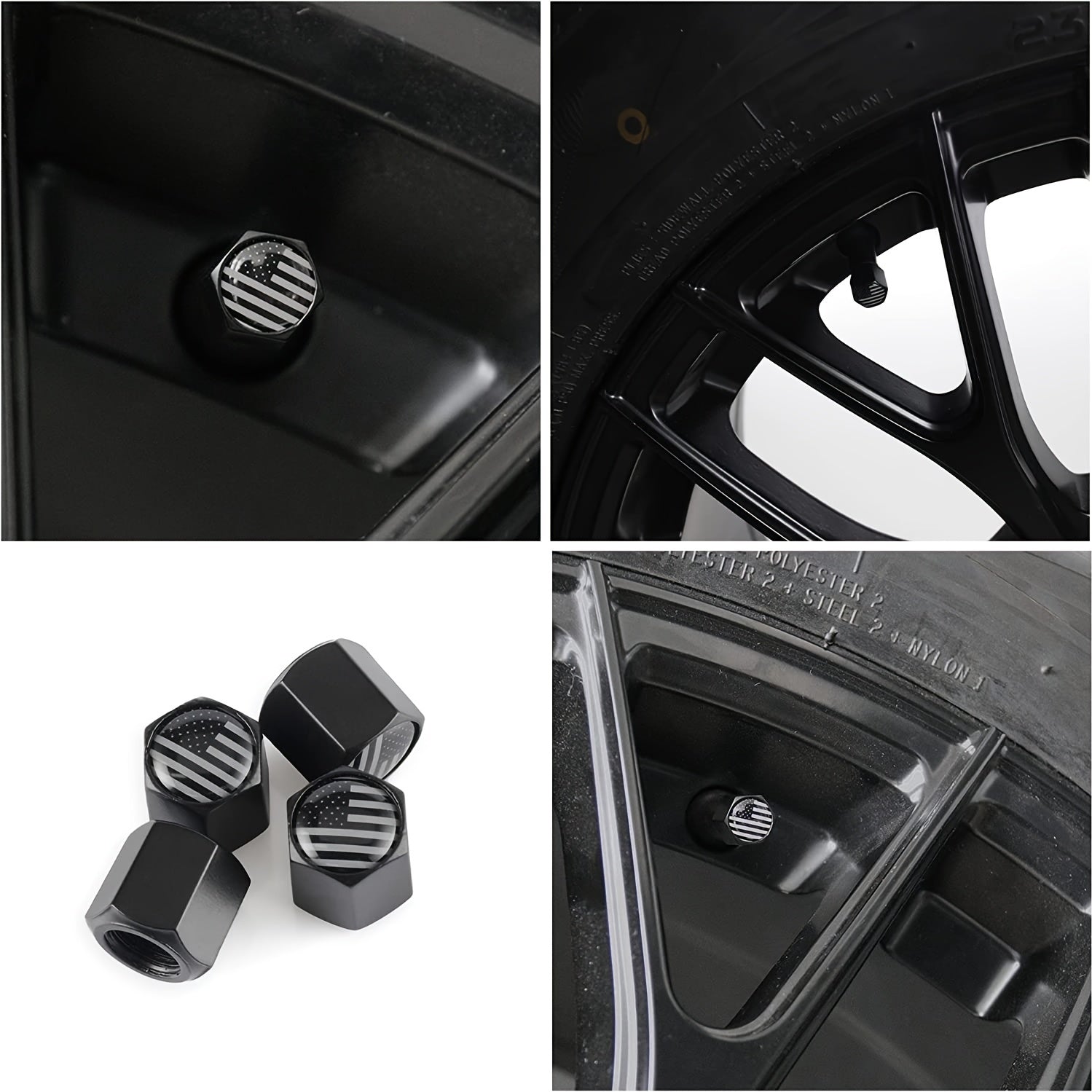 4 Pack American Flag Tire Valve Stem Caps Metal Anti-Rust for Cars Bikes Trucks